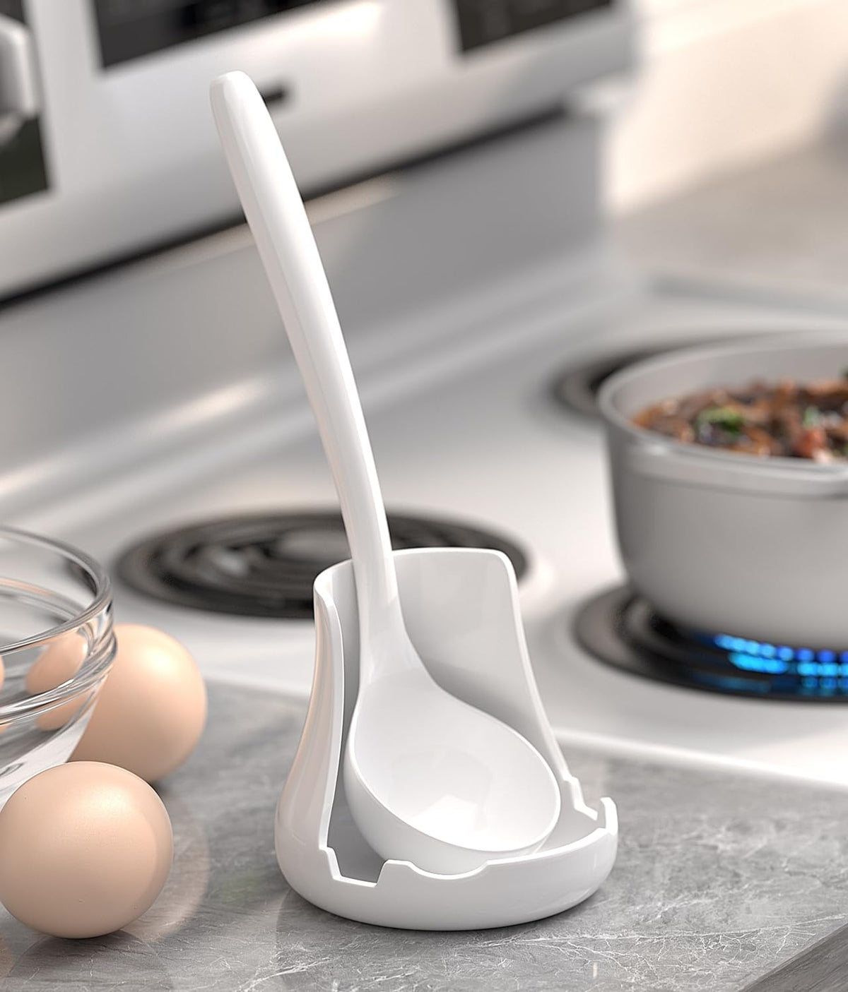 Upright Ceramic Spoon Rest, Matte White Kitchen Cooking Spoon Holder, Stove Top Spoon Rest, 7.1×5.3 inches