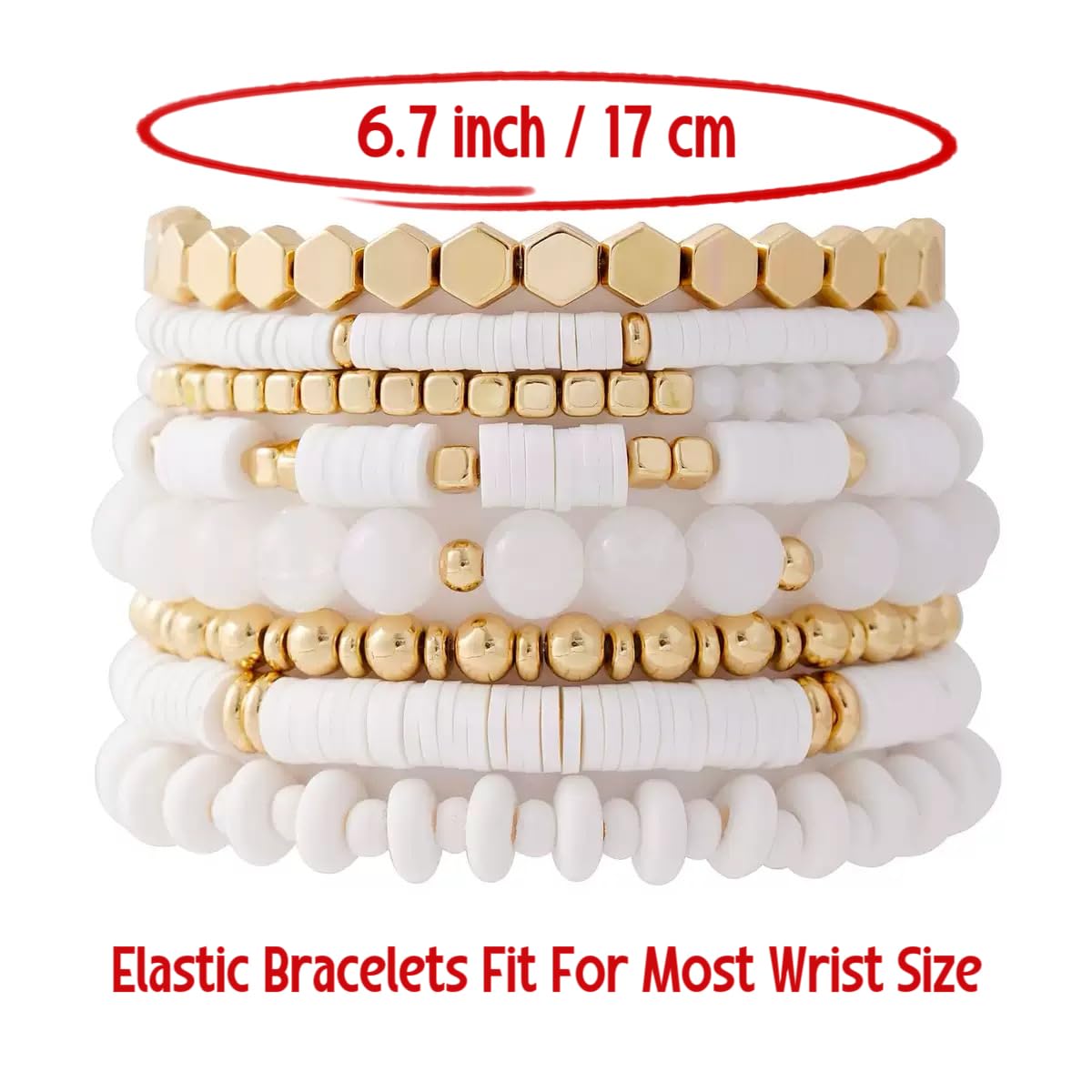 YEOSMINE Boho Heishi Clay Beaded Stretch Bracelets Stack For Women, Preppy Teens Friendship Gold Bracelets Cute Beach Surfer Accessories Bulk Set Trendy Fashion Jewelry