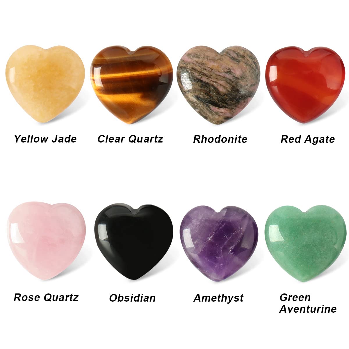 CASMON 8 Pcs Natural Mix Heart Love Stones (1 Inches), Puff Hearts Healing Palm Crystal Set with Gift Box for Chakra Reiki Home Décor