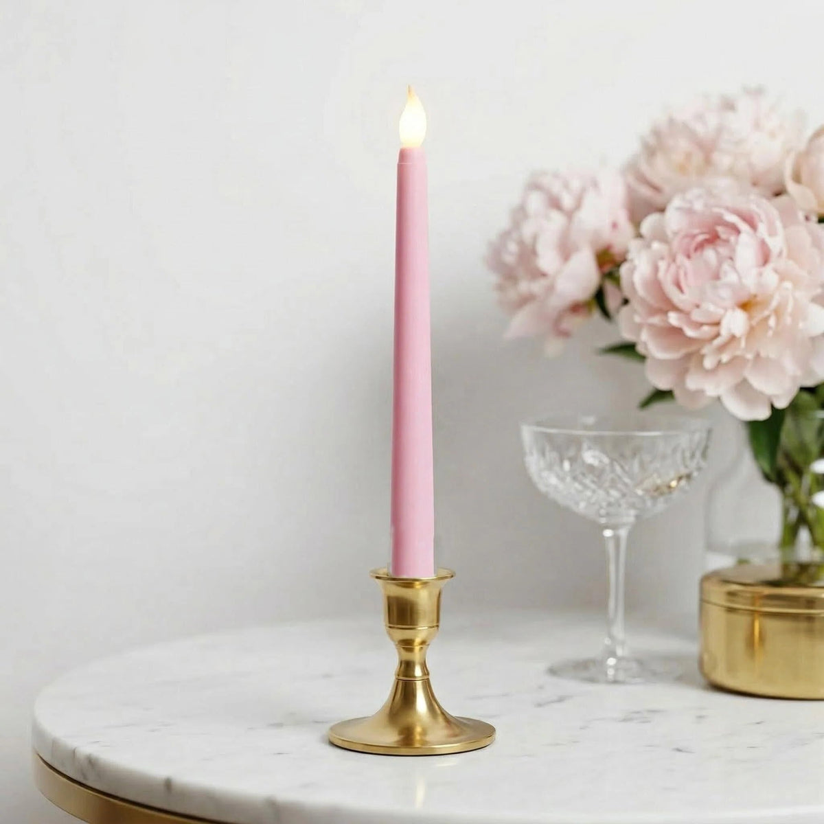 Ni-JASW Pink Flameless Taper Candles with Remote, Battery Powered Flickering LED Candlesticks Set of 4