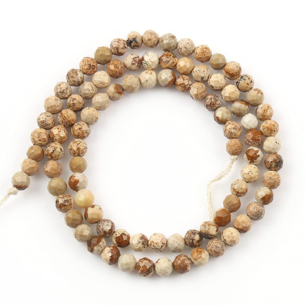 Song Xi 180pcs 2mm Natural Picture Gemstone Beads Faceted Round Loose Stone Beads for Jewelry Making (1 Strand)