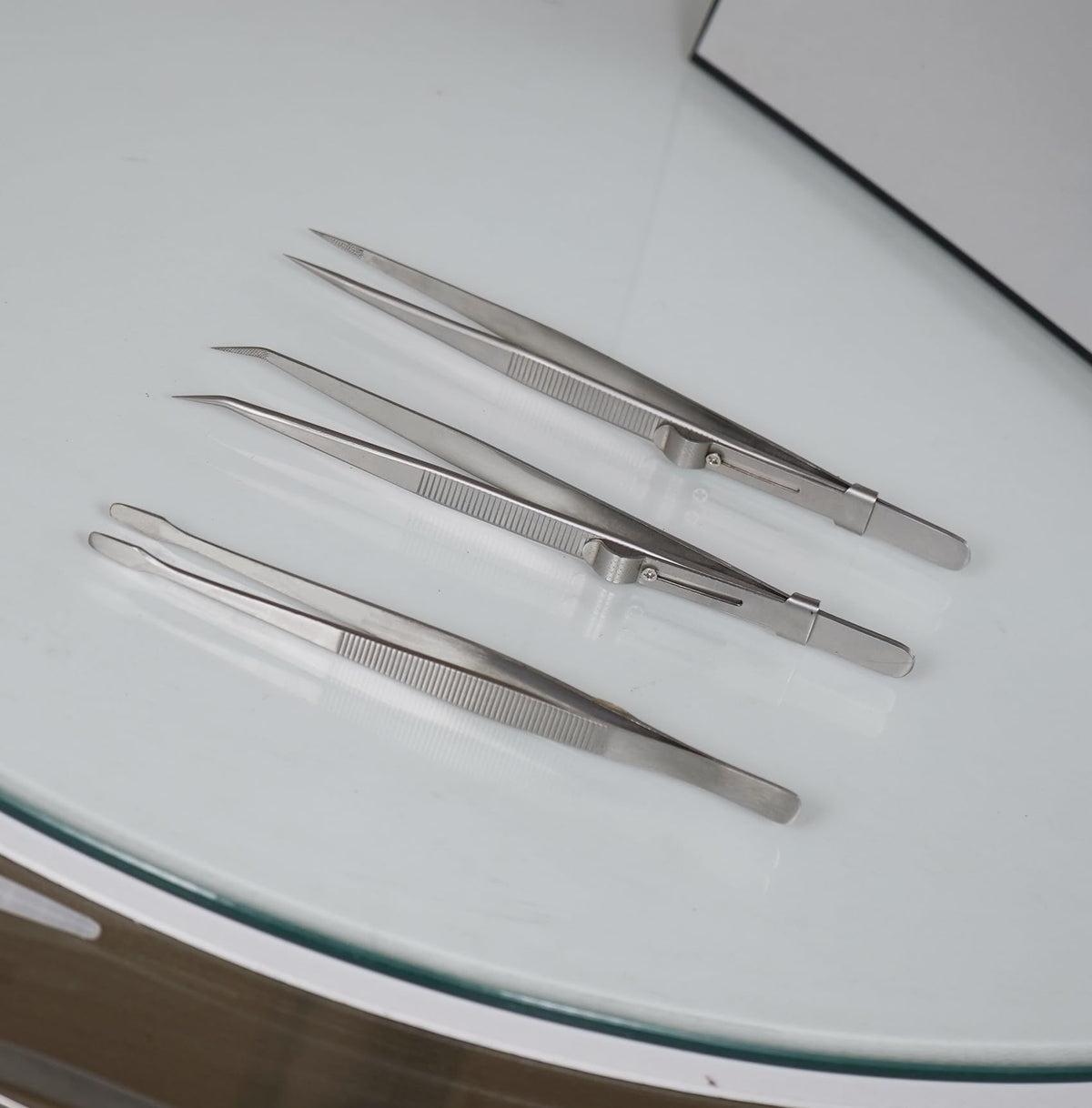 Grteark 5Pcs Precision Tweezers Set, Flat/Pointed/Curved Angled Locking Long Tweezers for Crafts, Medical Surgical, Lab, Soldering, Jewelry Crafting, Watch & Electronics/Car Repair,Splinter Removal