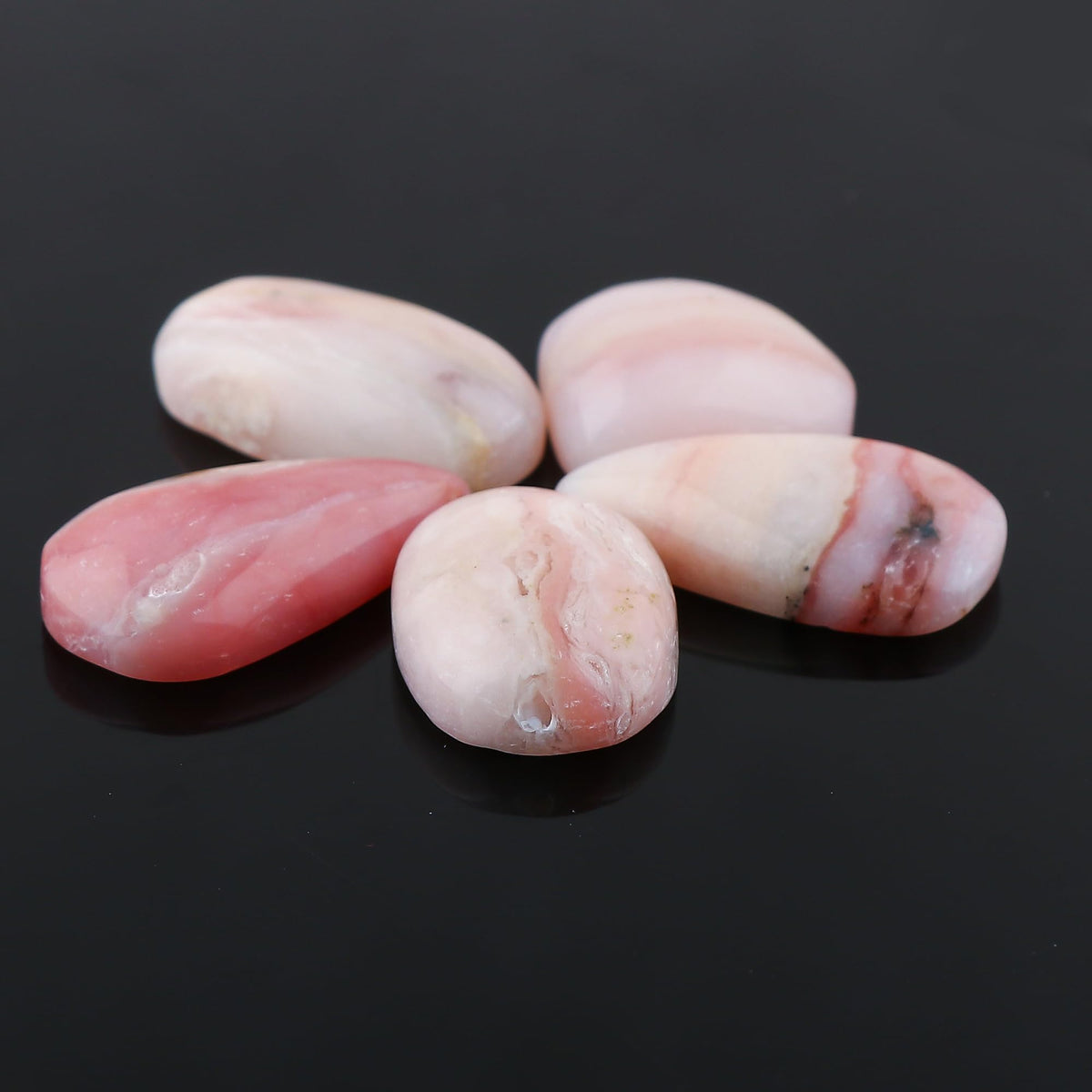 CRYSTALINES 5pcs, Natural Pink Opal Gemstone, Bulk Flatback Cabochon Stone, Chakra Healing Crystals, Wholesale Polished Loose Supplies-DIY Jewelry Making, Wire Wrapping, Gem Collection