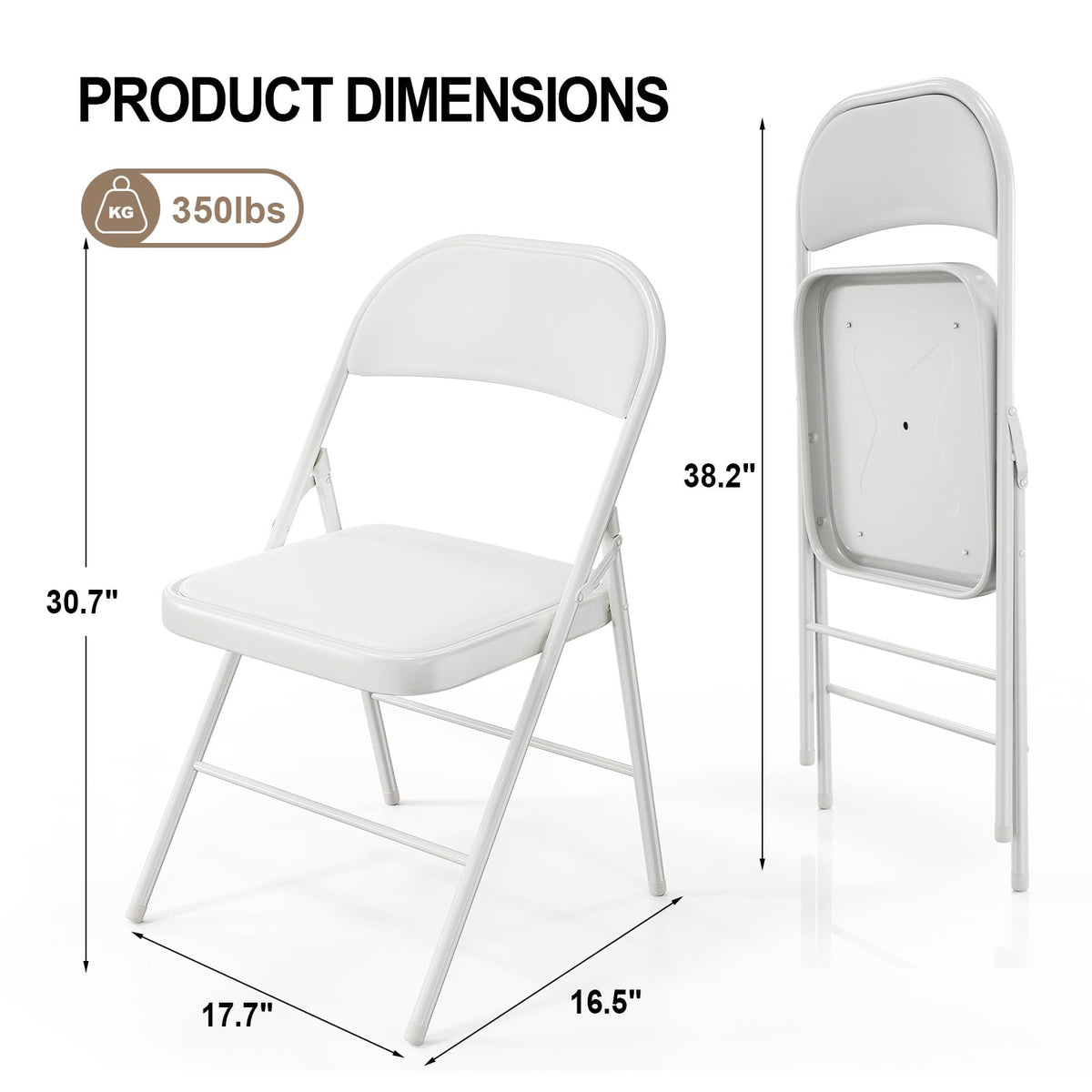 VINGLI 20 Pack Folding Chairs with Padded Seats, Metal Frame with Pu Leather Seat & Back, Capacity 350 lbs, White
