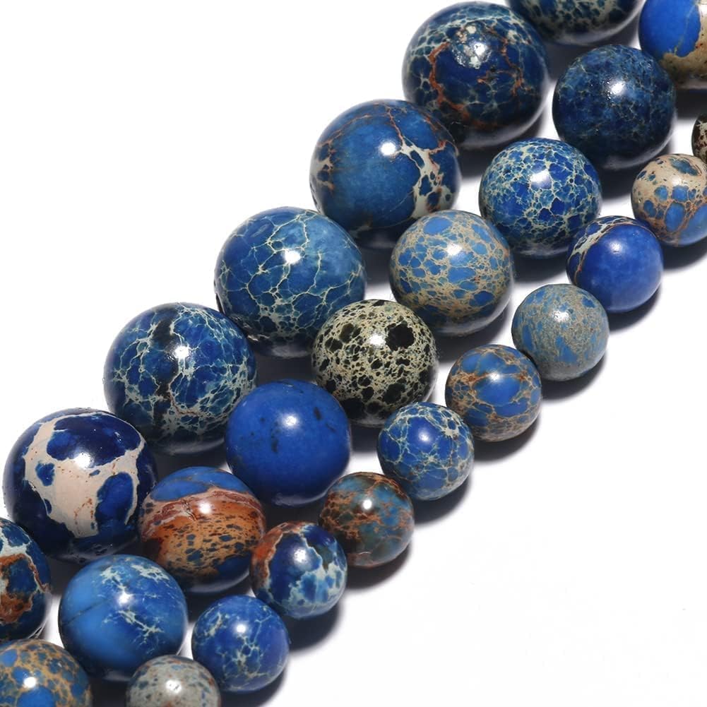Yochus 60pcs Blue Sea Sediment Beads,6mm Healing Power Natural Stone Round Loose Beads for Jewelry Making Earring Necklace DIY Crafts