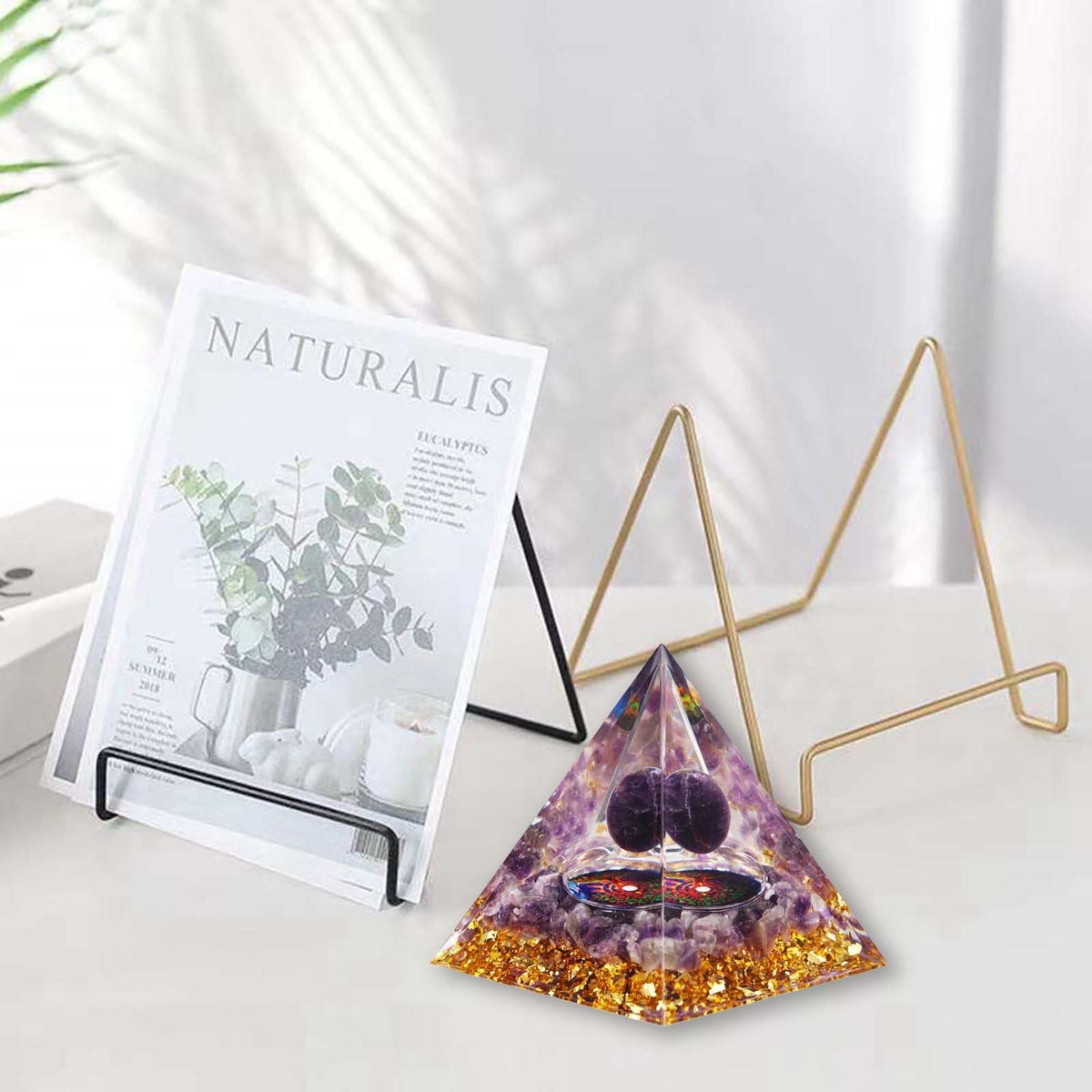 Crystal Pyramid, Amethyst Healing Crystal Pyramid Porstive Energy Generator, Natural Crystals Energy Pyramid for Attract Wealth Success and Lucky