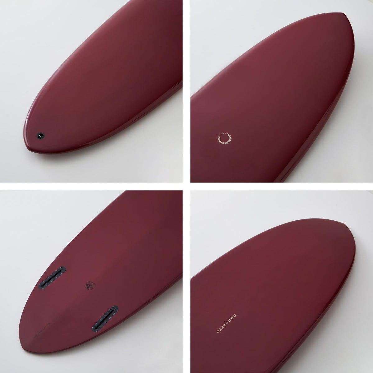 nanazero Wood Skin Surfboard Mid Length MID04 Twin 6'6" Wine Red, Durable and Light-Weight Structure