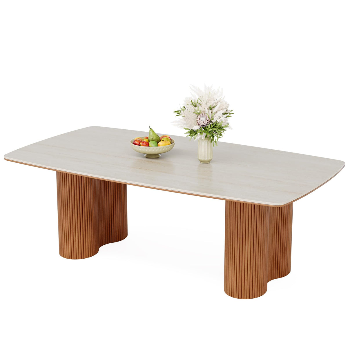 Tribesigns 78.7" Sintered Stone Dining Table for 8-10,Luxury Rectangular Kitchen Table with Solid Wood Legs, Mid-Century Dining Room Table for Living Room