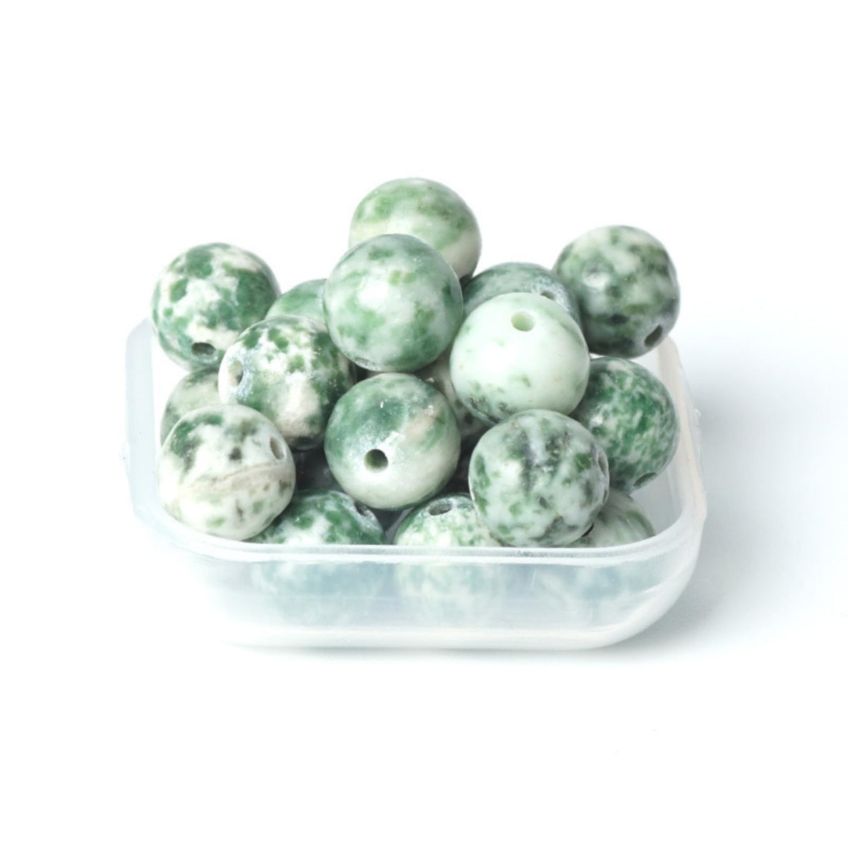100Pcs Natural Stone 6mm Green Spot Stone Round Loose Gemstone Energy Healing Beads Hole Size 1mm DIY Smooth Beads for Bracelet Necklace Earrings Jewelry Making