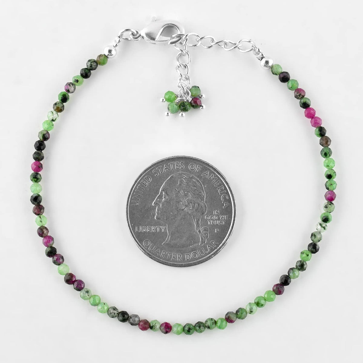 QNAVIC Ruby Zoisite Choker Bracelet for Women – Dainty Micro Round Beads, 8" Silver-Plated Chain, Healing Chakra Crystal Jewelry, Birthstone Gift for Her