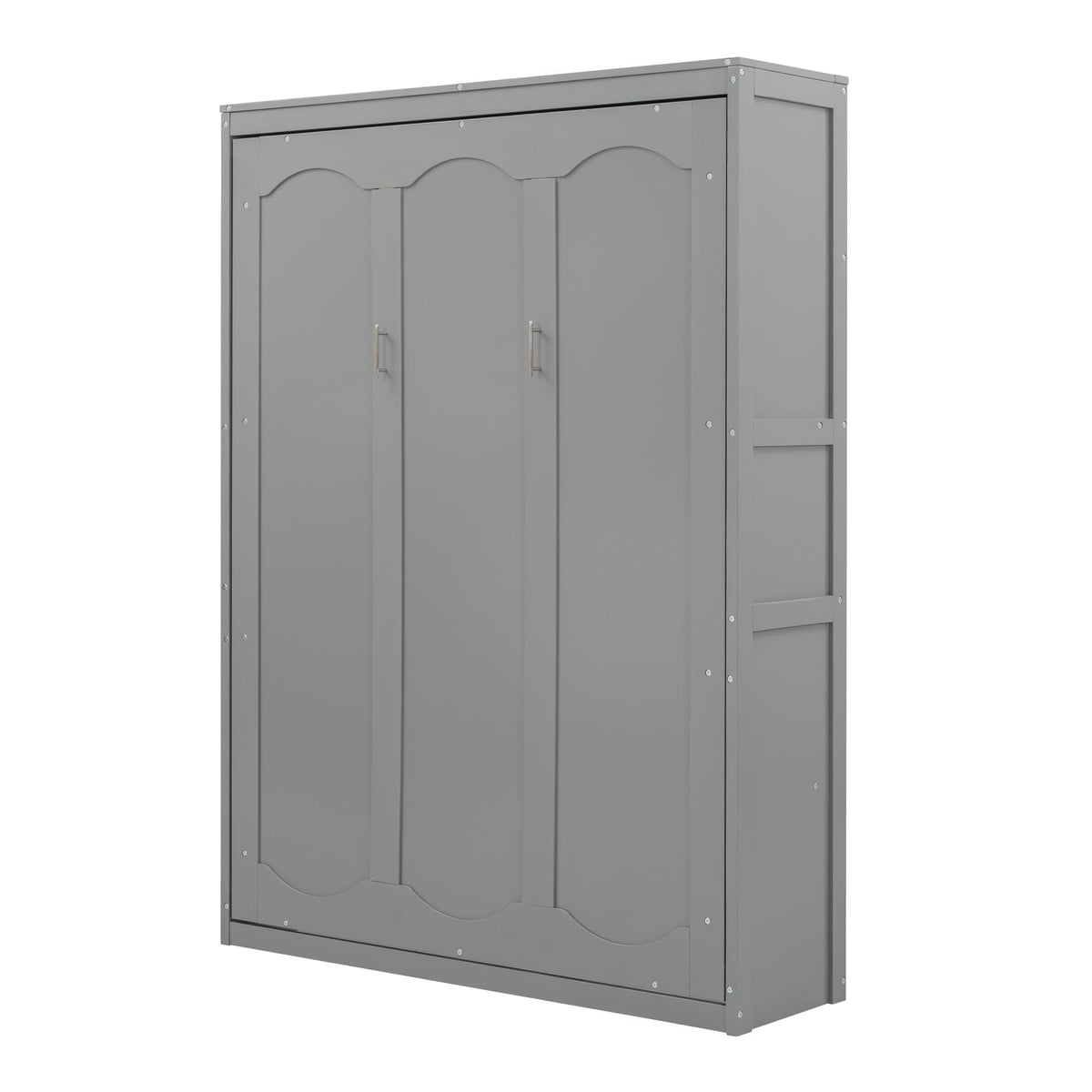 Merax Full Size Wood Modern Murphy Bed, Wall Bed with Shelves, Foldable Platform Bed Folded into Cabinet, Space-Saving Design Bed for Guest Room, Home and Office, Grey