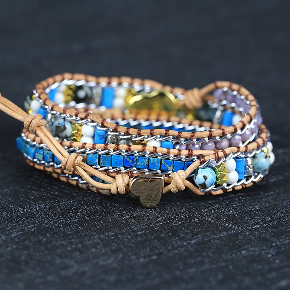 ZOSOJONA Women Wrap Bracelet Boho Natural Jasper Crystal Stone Beads Strand Bracelets (Purple)