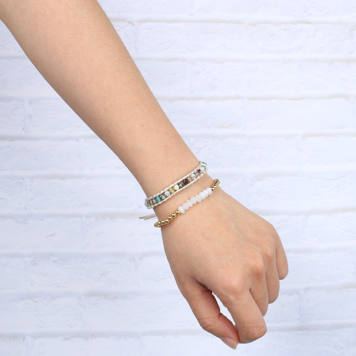 KELITCH Women Silver Stretch Bracelets Crystal Turquoise Beaded Bracelet Gold Stretch Bracelets Agate Bracelets