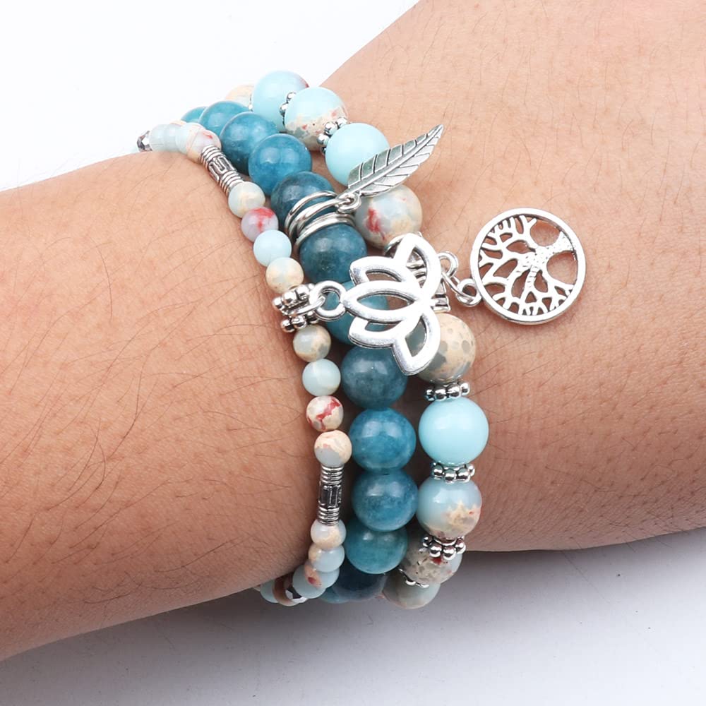 UEUC Tree of Life Yoga Healing Stone Bracelets, Multilayer Lotus Chakra Stone Reiki Bracelet Sets, Anxiety Crystal Natural Stone,for Women Stress Relief(#134)