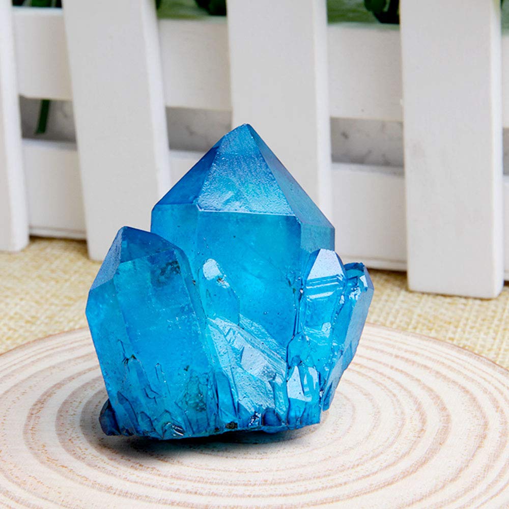 Wixine 1Pcs Blue Color Titanium Natural Quartz Cluster Crystal Gemstone Specimens