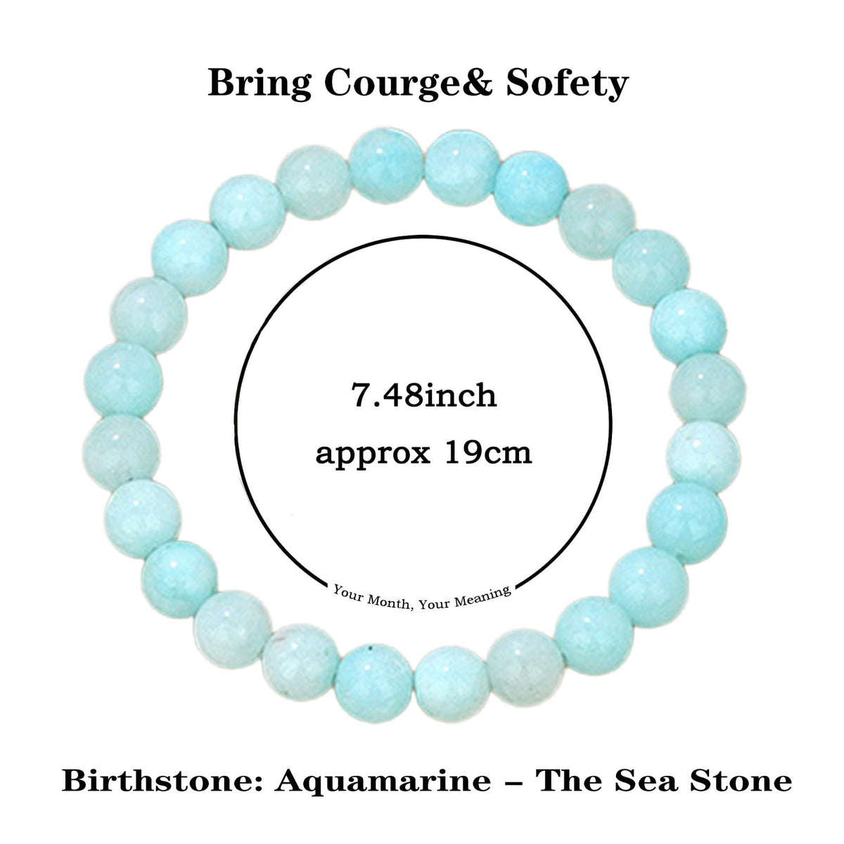 Naupyal March Birthstone Bracelet for Women Men,Aquamarine Natural Stone Beaded Bracelets,Healing Crystal Gemstones Stretch Bracelet Stress Relief Month Bracelet Birthday Jewelry Gifts