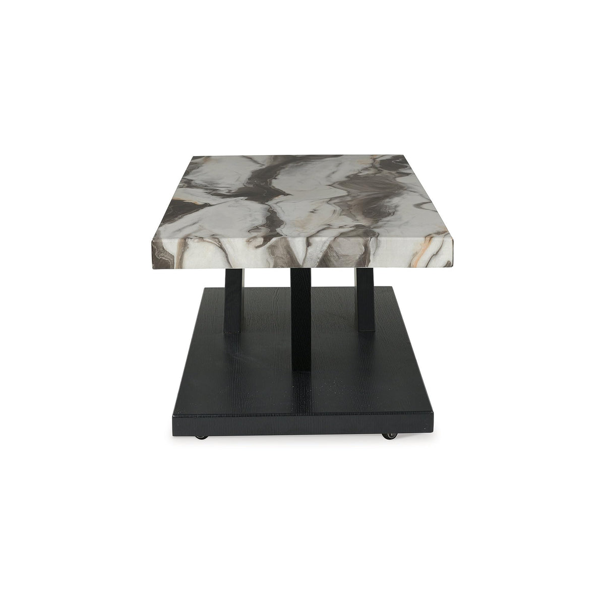 Signature Design by Ashley Cendill Contemporary Faux Marble Table with Casters, Set of 3, White & Black