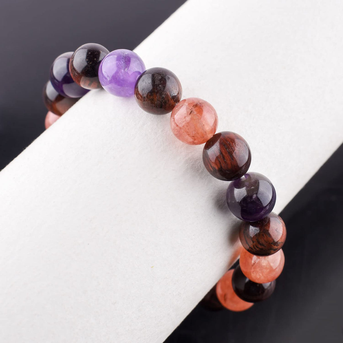 InfinityGemsArt Triple Stone Ultimate Bracelet Unisex Stretchable Natural Gemstone Beads Men-Women Jewelry, Birthstone Healing Chakra, Yoga Balancing Reiki (Sunstone+Amethyst+Tiger Eye)
