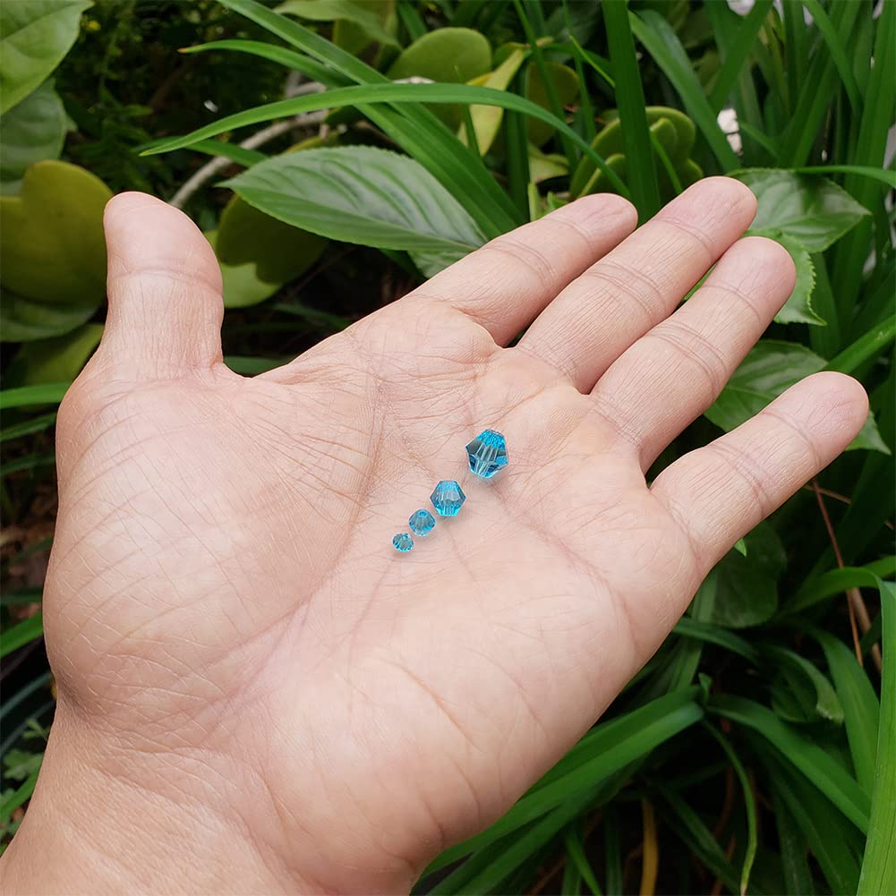 Chengmu Aquamarine Bicone Glass Beads for Jewelry Making, Faceted Crytal Spacer Beads for Bracelet Necklace Earring (3mm 4mm 6mm 8mm Mixed Sizes, 1040pcs)