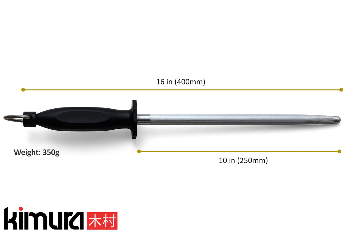 Kimura® Professional Honing Steel, 10 inch Honing Rod, Carbon Steel Knife Sharpener, Magnetized Steel, Ergonomic & Balanced Polypropylene Handle, Ideal for All Chef Knives, Japanese Gift Box