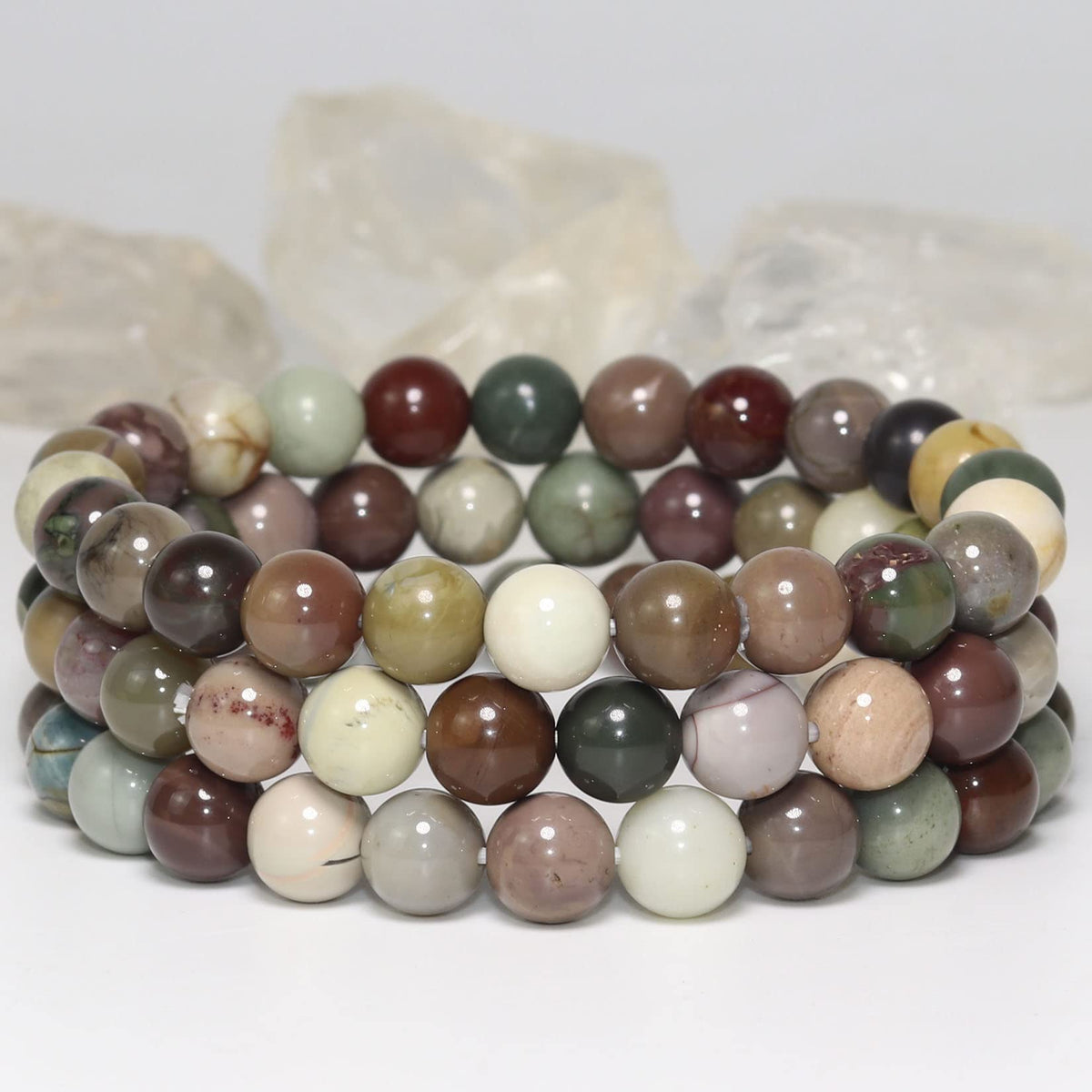 DAZCOLO 8mm Natural Gemstone Stretch Bracelet, Handmade Unisex Crystal Bracelets for Meditation, Yoga, Spiritual Healing & Positive Energy (Indian Agate)