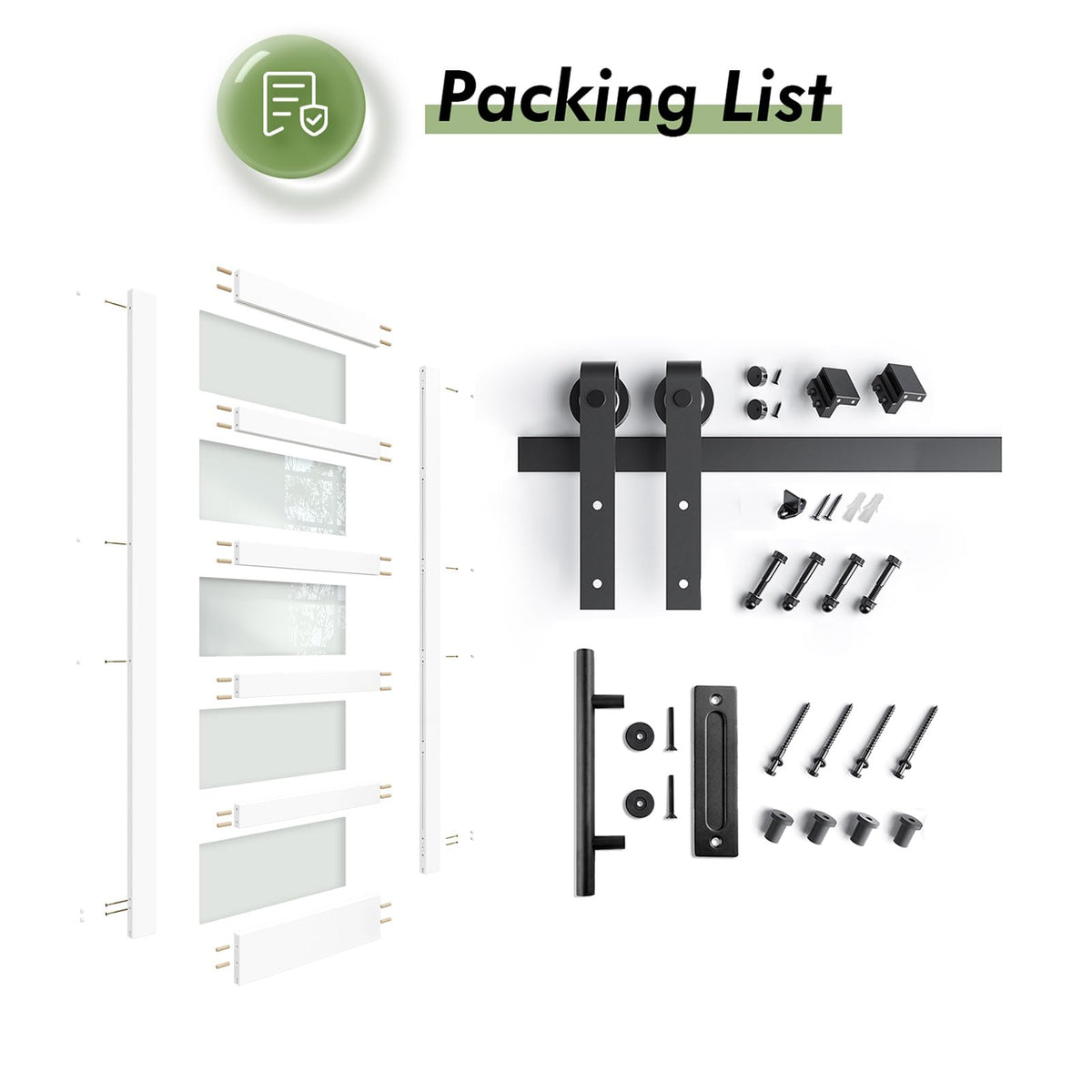 Fredbeck 36in x 84in White Glass Barn Door with 6.6FT 79inch Sliding Doors Hardware Kit Included & Handle,PVC Surface,Need to Assembly,Water-Proof