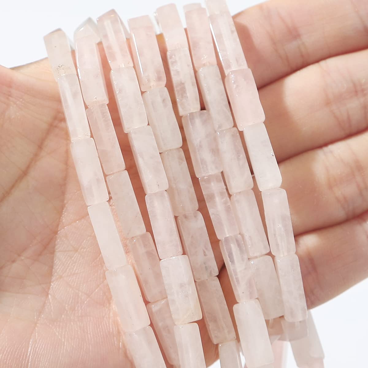 BEADIA Natural Rose Quartz Crystal Tube Beads 13x4mm 30pcs Rectangle Loose Semi Gemstone Beads for Jewelry Making Design