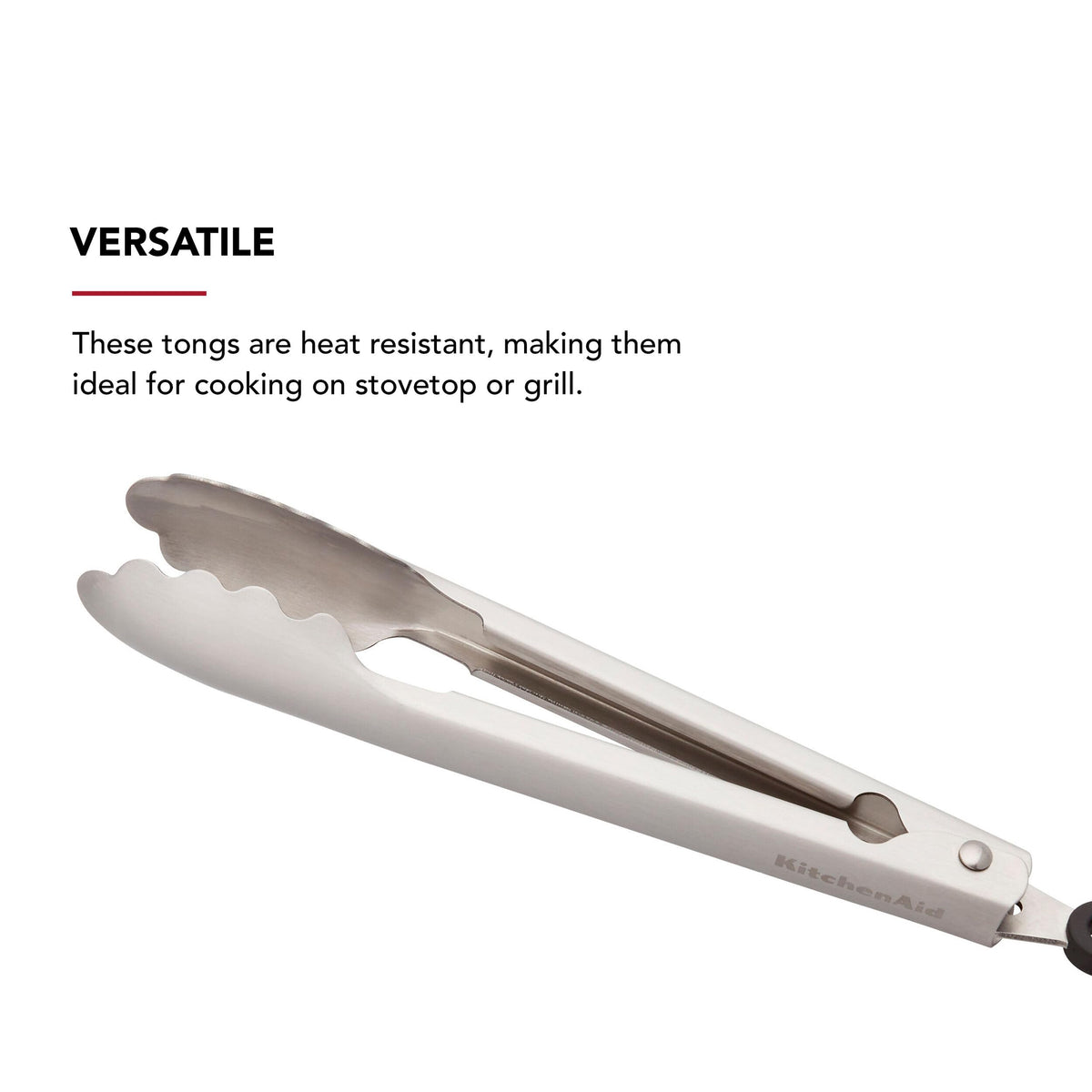 KitchenAid Set of 2 Stainless Steel Tongs with Scalloped Edges Easy Lock Dishwasher Safe Durable and Versatile 7 Inch and 9 Inch Silver