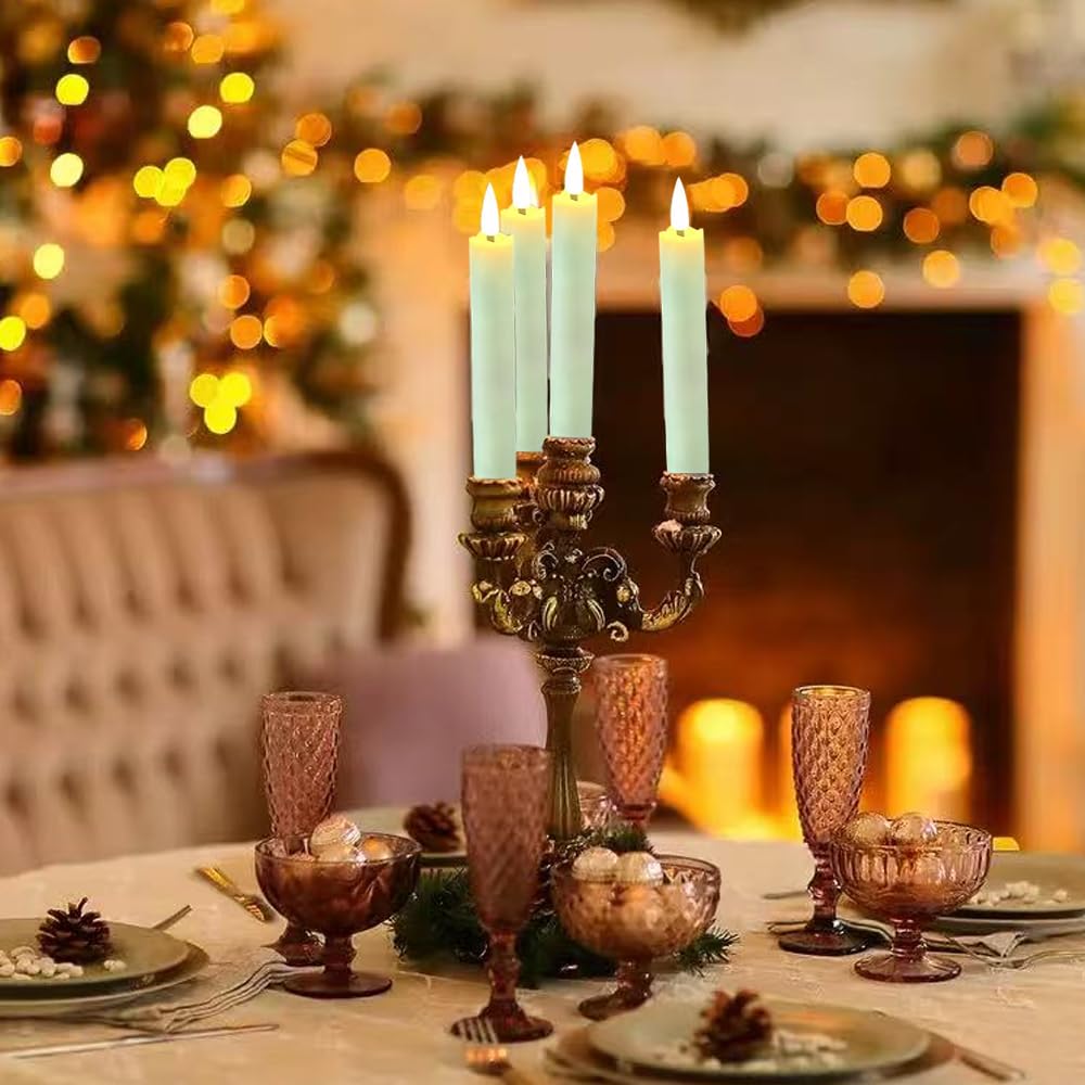 Houdlee 12 Packs Flameless Taper Candles Battery Operated Fake 6.3 Inch Long Candle Light LED Flameless Candlesticks Flickering Tapered for Wedding, Halloween, Christmas No Remote