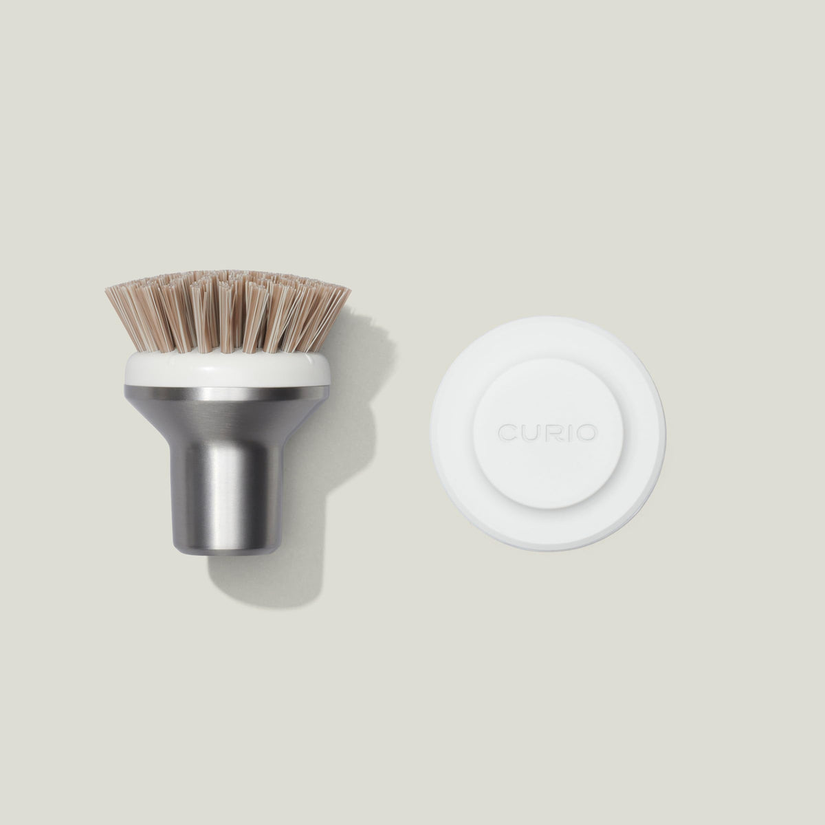 Curio Home Goods Ionic Palm Brush, Magnetized to Stand Upright, Stainless Steel with Replaceable Head, Silver