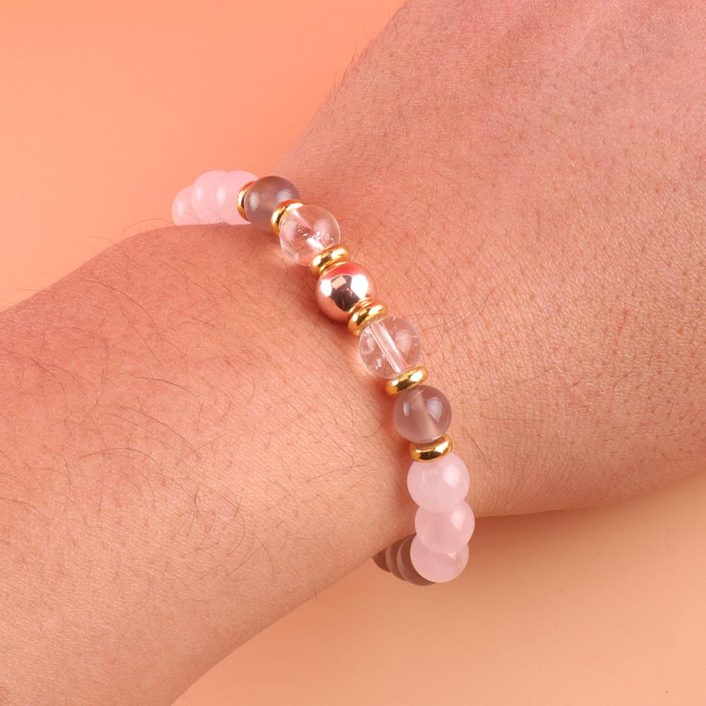 KSQS Healing Stone Bead Bracelet for Women, Natural Gemstones Balance Protection Bracelet, Spiritual Crystal Beads Bracelet Anxiety Relief with Meaning Card(#13)