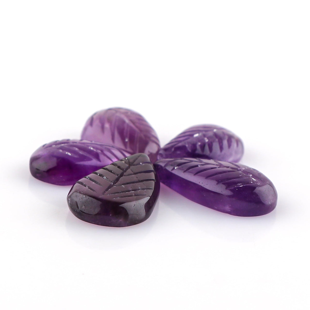 CRYSTALINES 5pcs, Natural Purple Amethyst Gemstone, Bulk Hand-Carved Stone, Wholesale Polished Leaf Cabochon, DIY Jewelry Making, Healing Crystal Supply, February Birthstone, Gem Collection