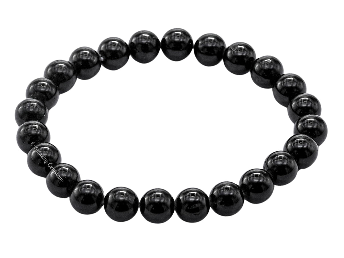 Amazing Gemstone Black Tourmaline Bracelet for Women Men's Gifts - Protection Healing Crystal Bracelet - 8mm Beaded Stretchable Bracelet Pulseras Para Hombres Mujer Stocking Stuffers (Regular)