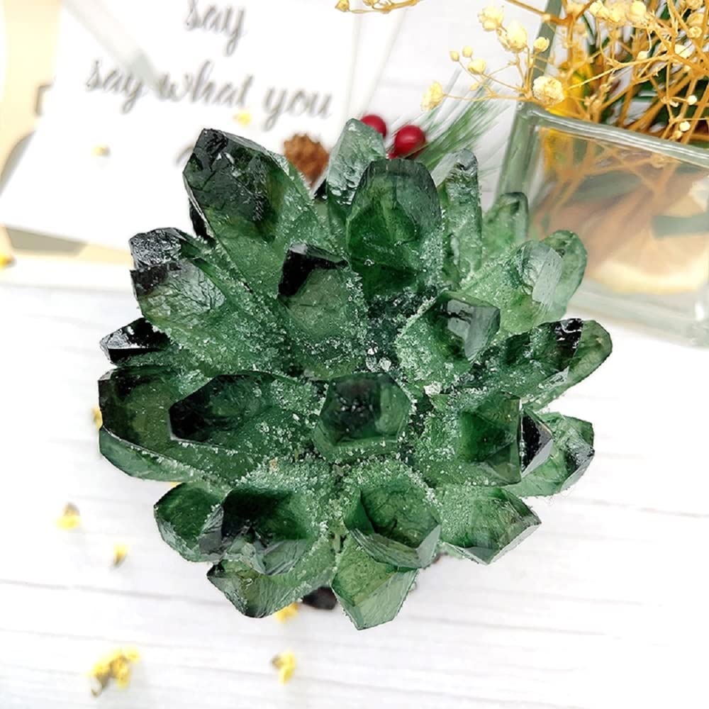DUKIZA Natural Crystal Green Crystal Cluster Green Crystal Stone Large Quartz Crystal,Quartz Crystal Cluster, Green Stone Green Crystals
