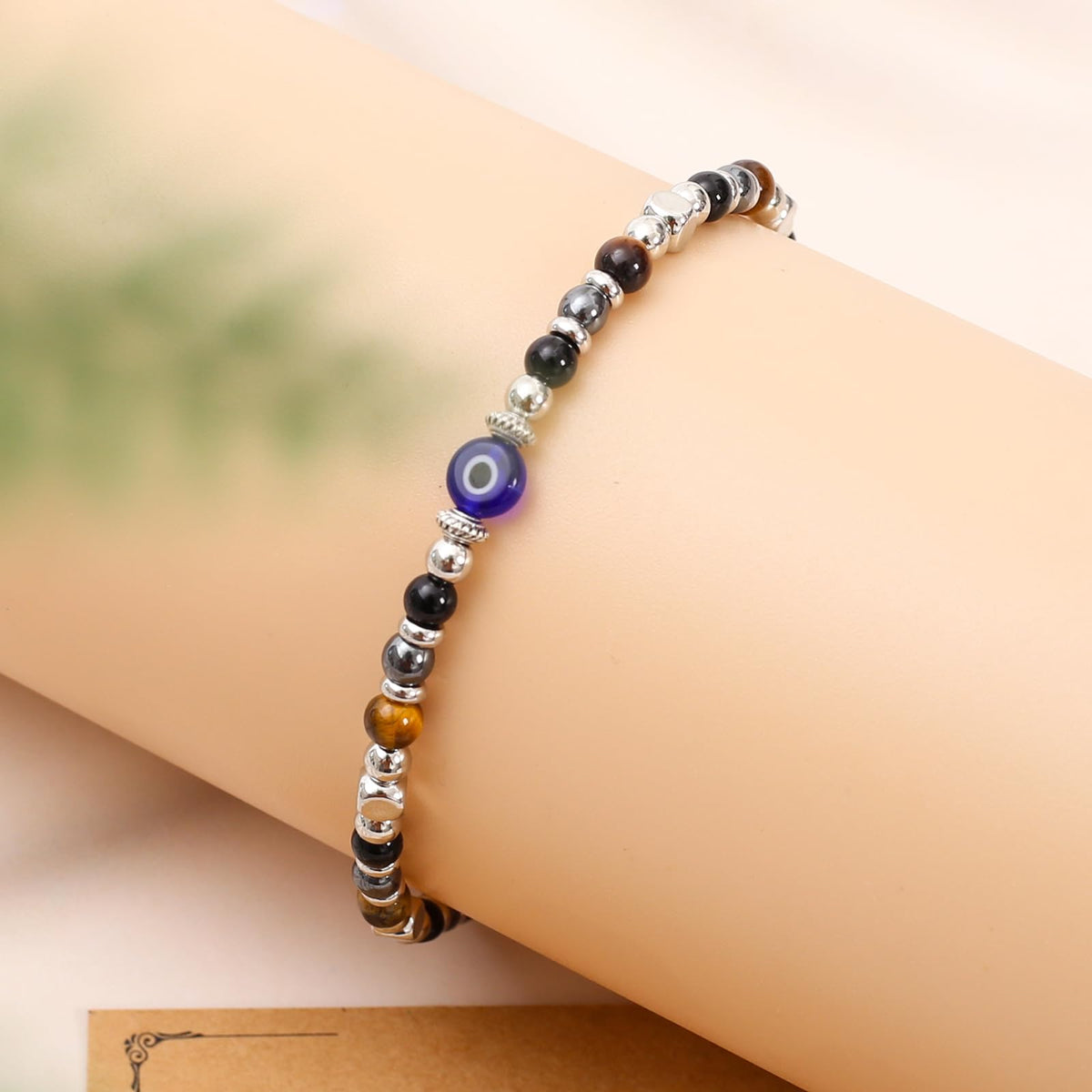 MTJAHPS Protection Bracelet, empath protection, black obsidian Crystals and Healing Stones Bracelet for Women ,Luck ,Anxiety and Stress Clam Bracelet (Evil Eye Triple Threat Protection)