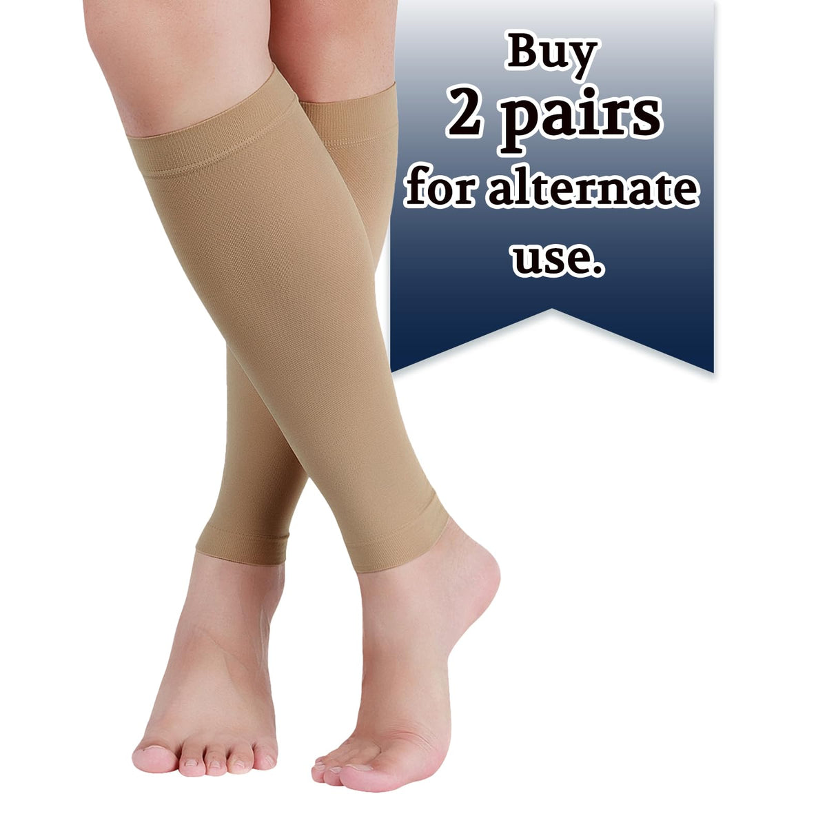 Lin Performance 20-30 mmHg Medical Calf Compression Sleeve for Women and Men Lightweight Footless Socks for Travel Flight Daily Comfort(Beige,L)