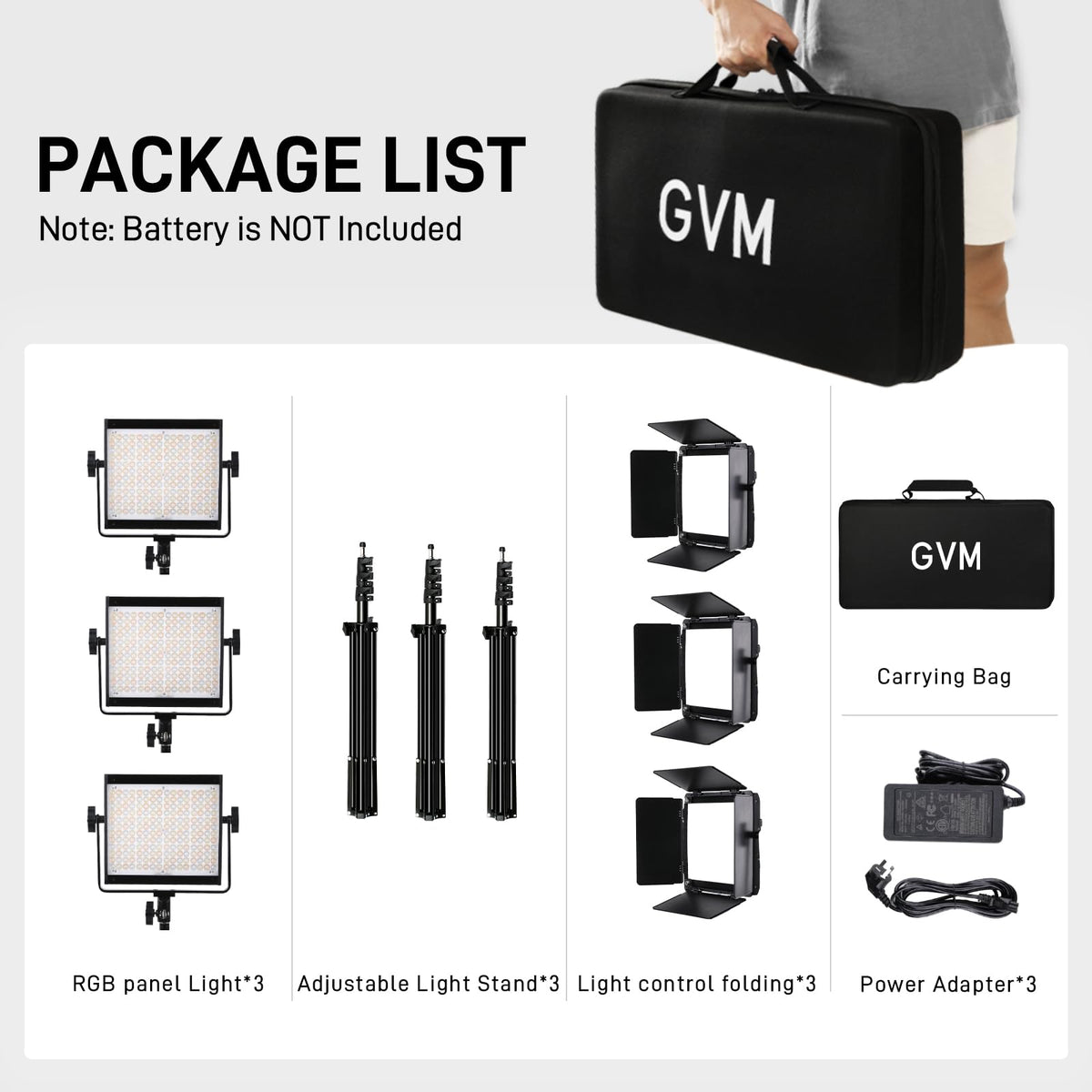 GVM 800D RGB LED Video Light, 2026 Upgraded Panel Light with Optical Lens & 6X Brighter (19500 Lux/0.5m), 3200K-5600K Bi-Color, 20 Scene Modes & CRI97+, Studio Lights, Photography Lighting, 3-Packs