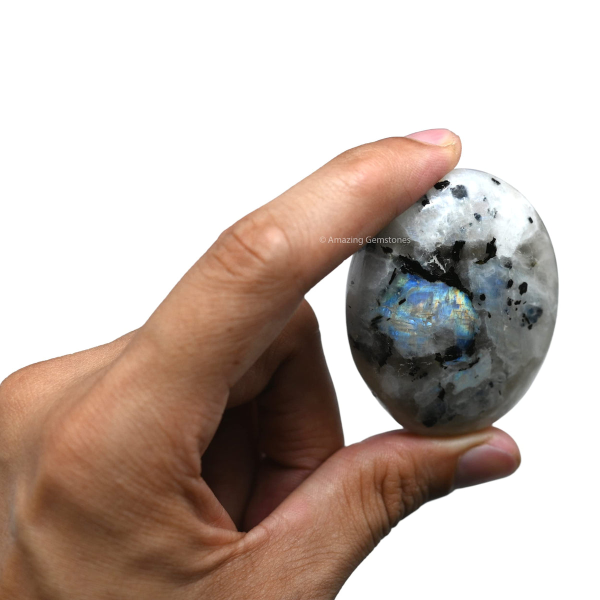Amazing Gemstone Rainbow Moonstone Crystals and Healing Stones - Large Palm Stone Crystals Piedra - Crystal for Good Luck, Positive Energy, Meditation - Unique Stocking Stuffers Gifts for Women, Men