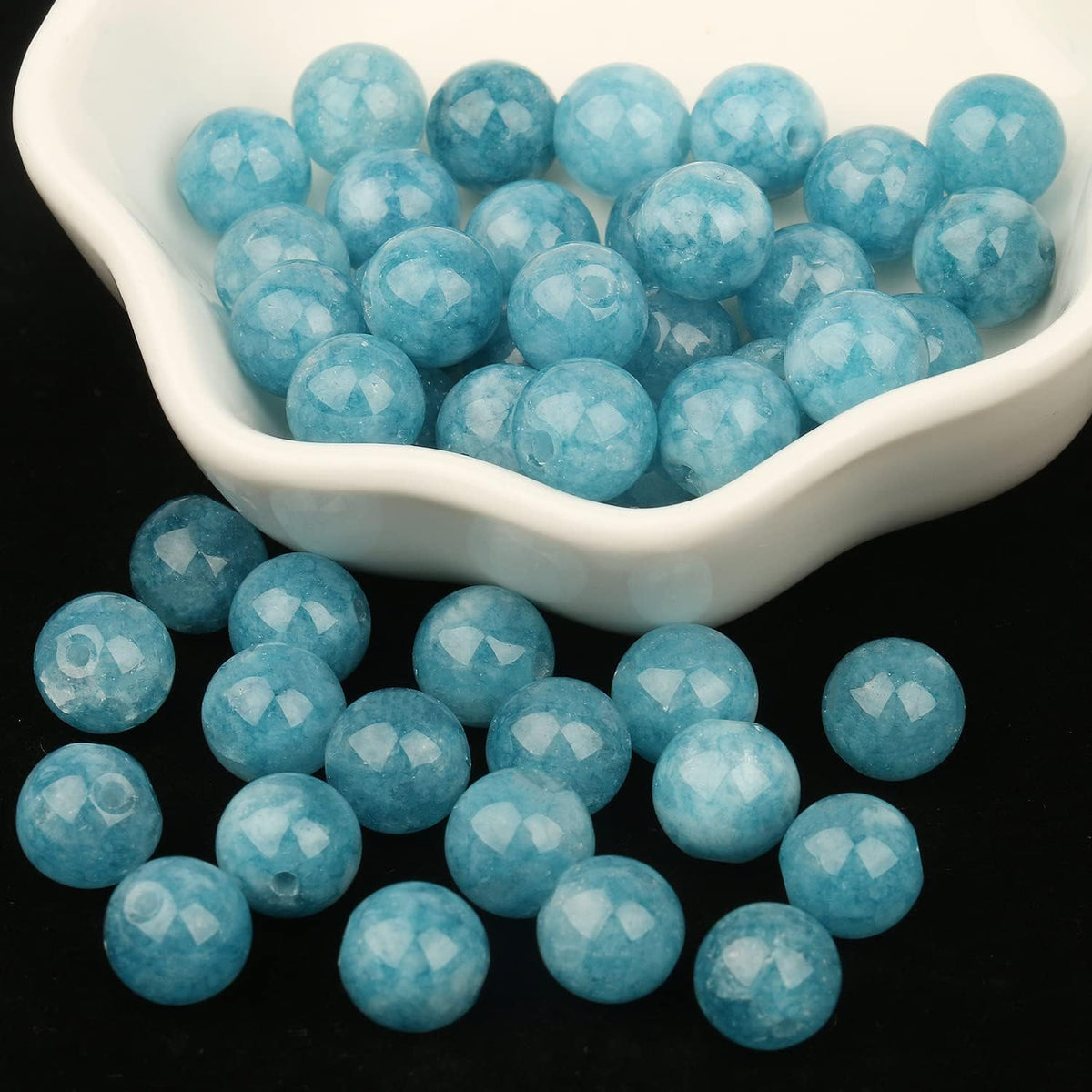 Yochus 45pcs Blue Chalcedony Stone Beads,8mm Healing Power Natural Stone Round Loose Beads for Jewelry Making Earring Necklace DIY Crafts
