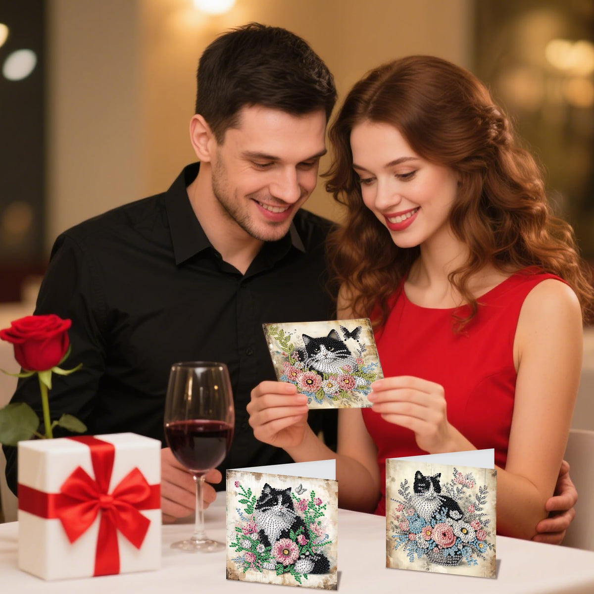 JZHYOAN 6Pcs Cat Diamond Art Card with Envelopes Diamond Painting Cards Crystal Arts Craft Gem Art Gem Painting Mosaic Kit Handmade Birthday Greeting Cards for Holidays Cross Stitch Kit Gift