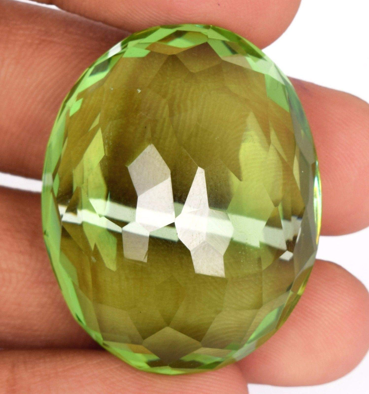 REAL-GEMS Natural Brazilian Green Amethyst Loose Gemstone Oval Cut 68.00 Ct Translucent Stone for Jewelry Making and Collectors