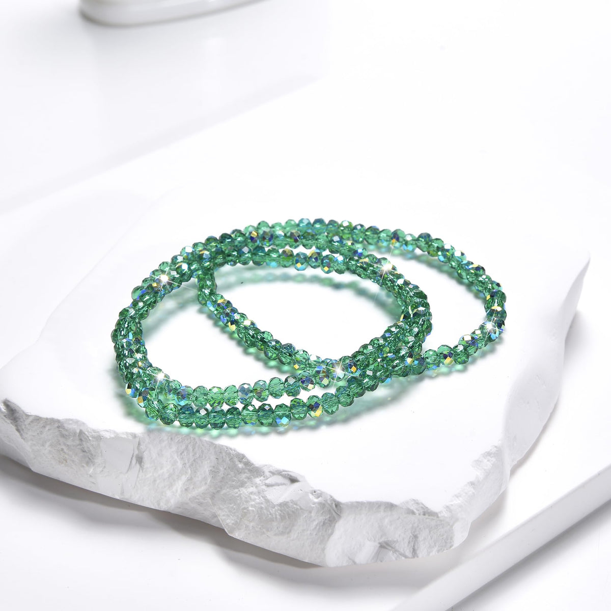 CHENSILAIYI Trendy Beaded Bracelets for Women and Girls - Boho Stacked Bead Jewelry Sets - Stretch Chakra Bracelet Pack (Green 4Pcs)