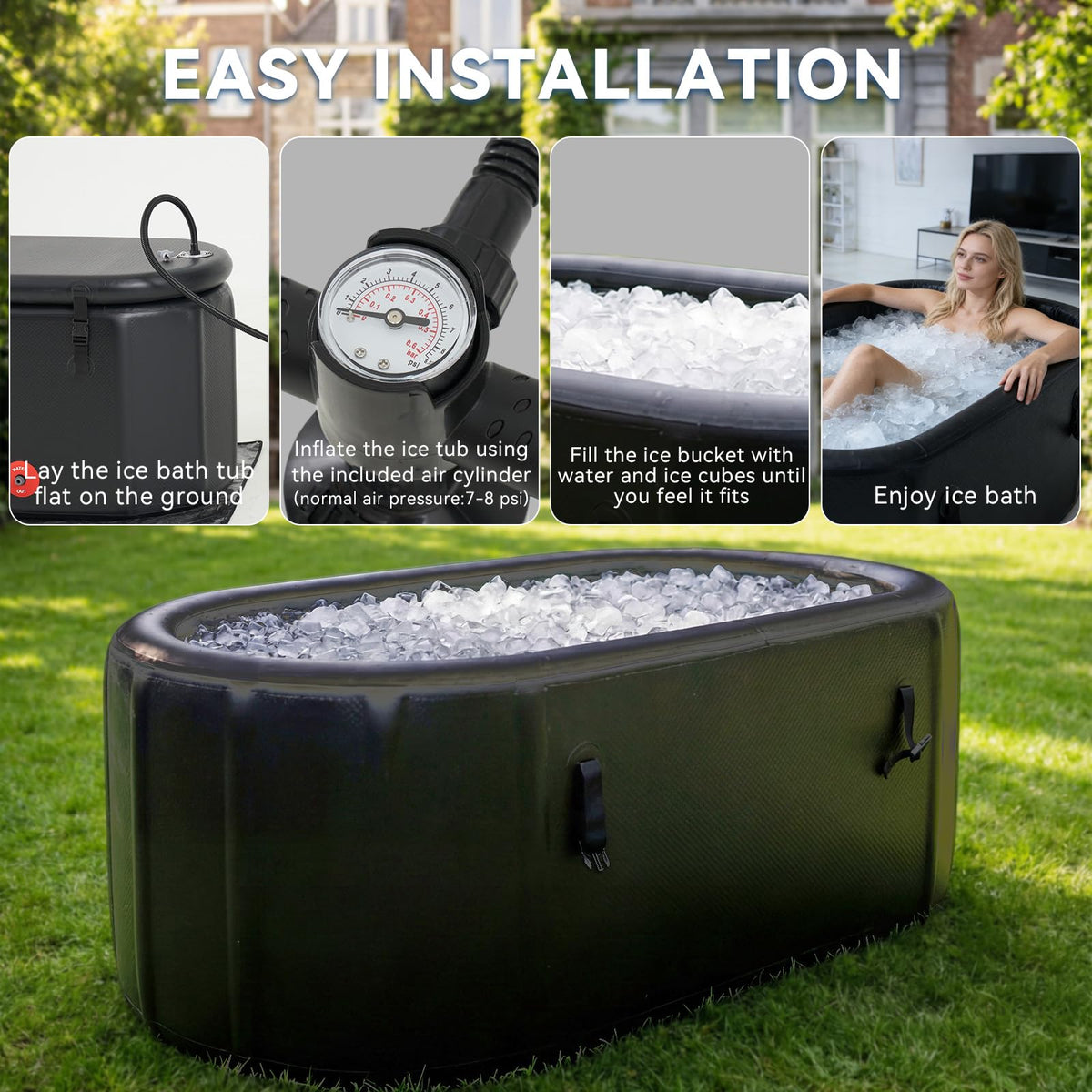 SunSwell XXL Ice Bath Tub for Athletes, Portable Bathtub, Inflatable Cold Plunge Tub with Cover& Pump,193-Gallon Long-Lasting Insulation, Water-Absorbent Mat, for Outdoor & Indoor Use