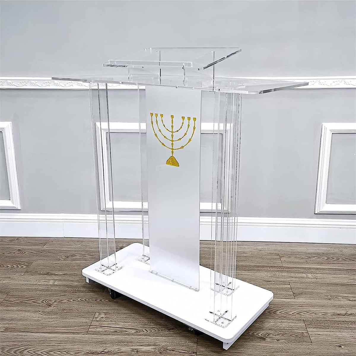 DHXIAMZ Acrylic Lectern Podium Stand with Wheels for Church School Hotel Wedding Speech
