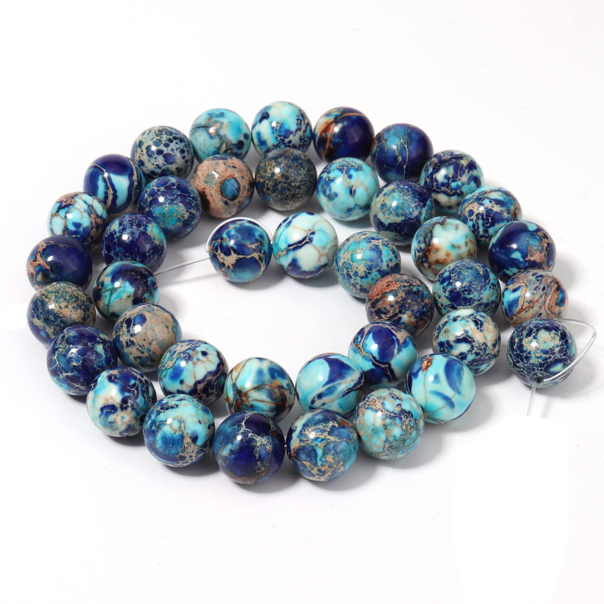 35pcs 10mm Natural Mixed Blue Imperial Jasper Gemstone Beads Energy Healing Crystal Round Loose Stone Beads for Jewelry Making, DIY Bracelets Necklaces
