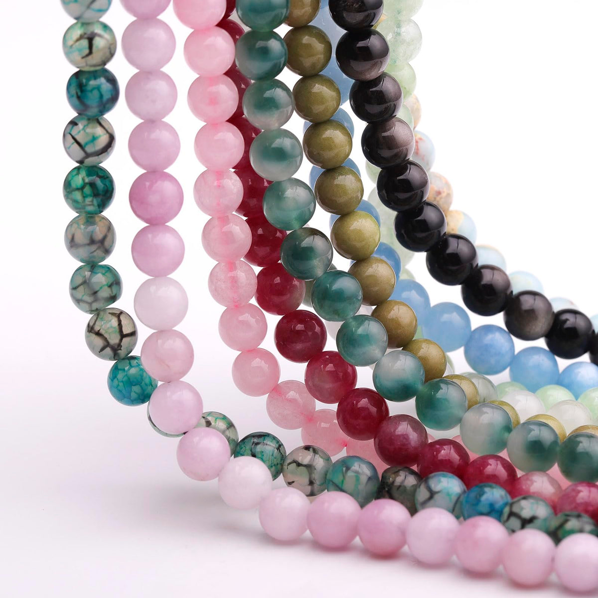 6mm Natural Stone Beads 65pcs Aquamarine Polished Round Smooth Crystal Loose Gemstone Beads for Jewelry Making DIY Bracelet Necklace Earring Crafts Supplies