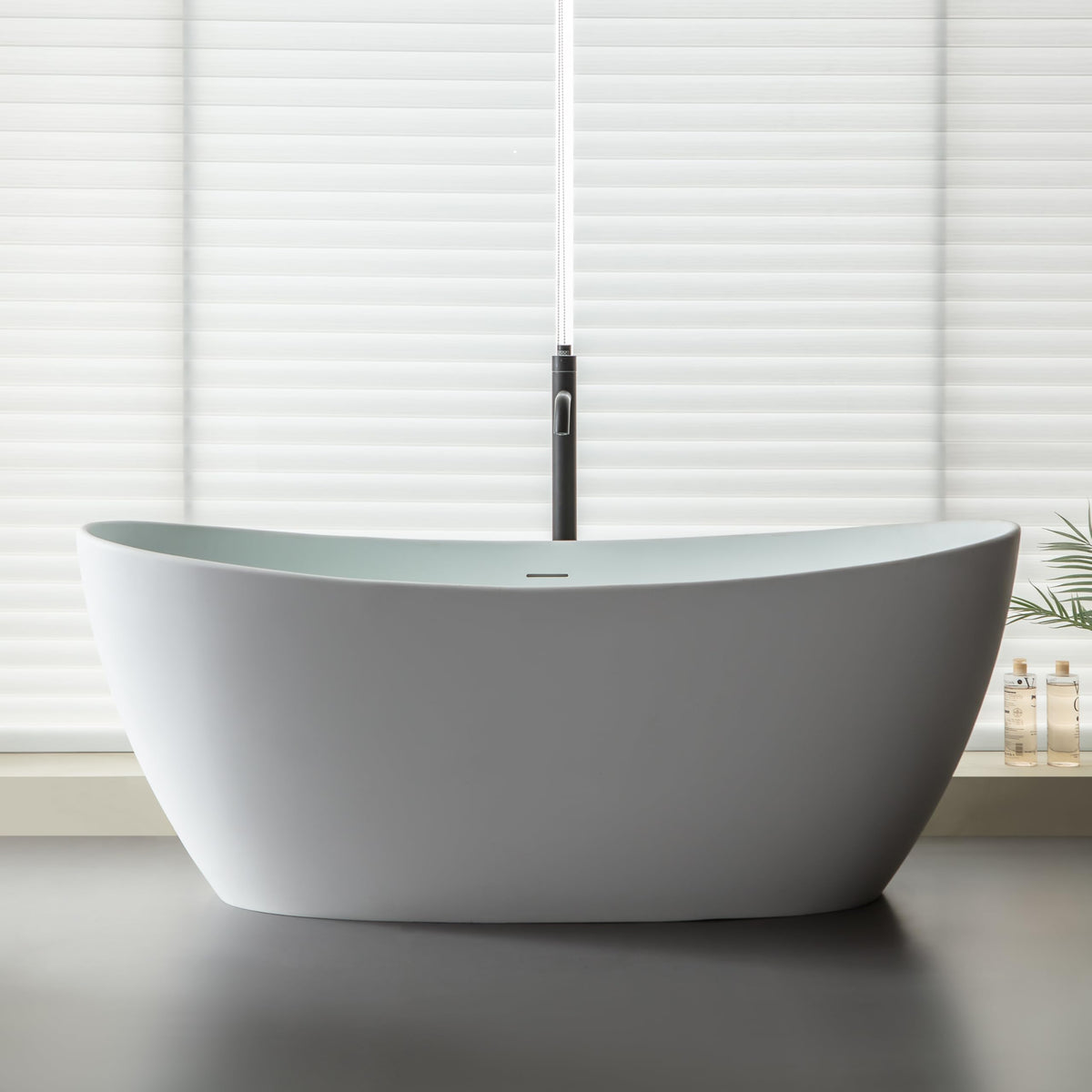 65'' Freestanding Solid Surface Resin Stone Bathtub, Freestanding Tub, Contemporary Design Stand Alone Tub with Pop-up Drain and Overflow, cUPC Certified, Matte White