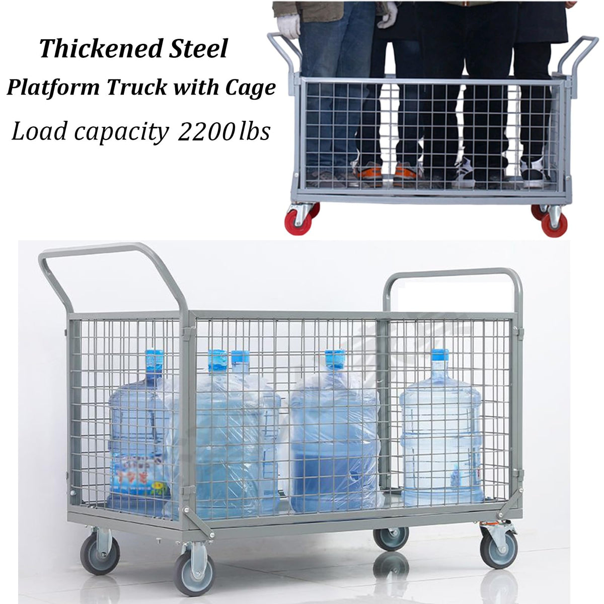 Heavy Duty Platform Truck Cart with Cage, Extra Large Foldable Push Cart, 2200LBS Capacity, for Warehouses Storage