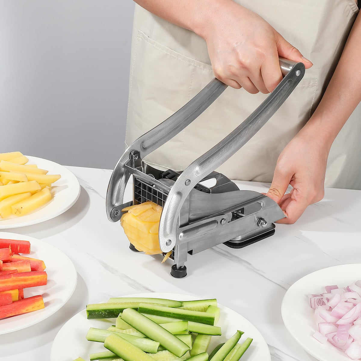 YENXIKU Premium French Fry Cutter & Potato Slicer – Stainless Steel Vegetable Cutter with 1/2 & 1/3 Inch Blades for Fries, Potatoes, Chips & Carrots (1-Pack)