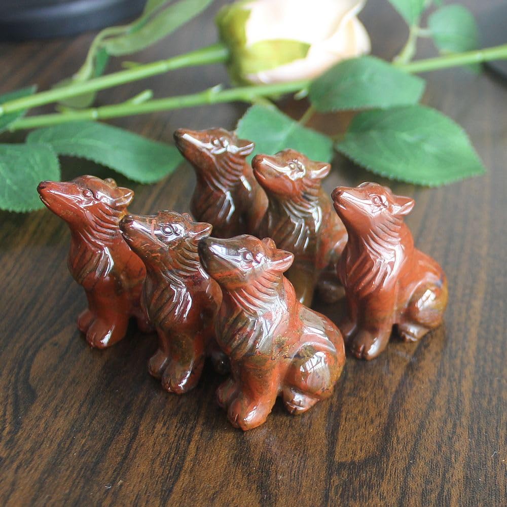 HLbshi Hand Carved Gemstone Crystal Wolf Figurine Animal Statue Carving Office Home Decor Collections 2'' (Multi Ocean Agate)